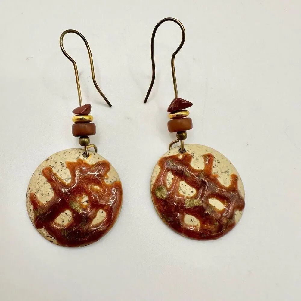 Brass hand painted stone earrings
